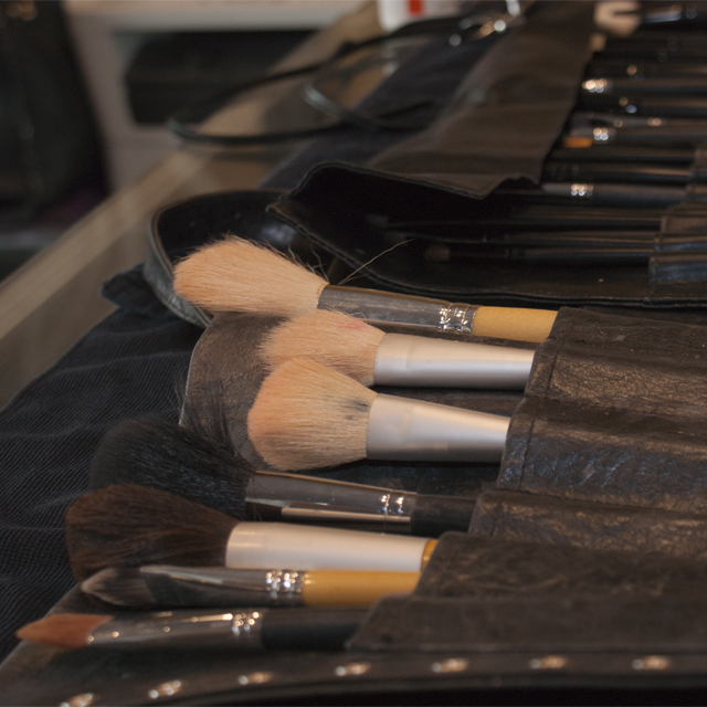 makeup brushes on a table